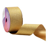 Fita Cetim Lurex Ouro Gold Brilho Laços 38mm Rolo 10 Metros