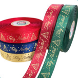 Fita De Cetim 22mm Personalizada Feliz Natal Flocos De Neve