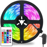 Fita Led Colorida Rgb 5 Metros Controle Fonte P Decoração