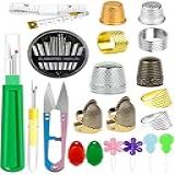 FIVEIZERO Kit De Dedal Dedais De Costura Para Costura Manual Protetores De Dedo De Metal Anel De Dedal Para Acolchoamento Inclui Enfiador De Agulha Agulhas De Bordado Estripador De Costura 