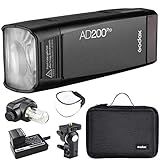 Flash De Bolso Godox AD200Pro 200Ws 2 4G Flash Strobe Monolight Speedlite Externo TTL 1 8000 HSS Cabeça De Flash De Bulbo Nua Com Bateria De Lítio De 2900mAh Leve E Compacta