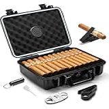 Flauno Umidificador De Charuto De Viagem Kit De Umidificador De Viagem Portátil Grande Com Umidificador Cortador De Charuto Perfurador De Charuto Porta Charuto À Prova D Água E À Prova De Esmaga