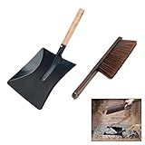 Flehomo Conjunto De Pá De Carvão E Escova De Lareira Conjunto De Ferramentas De Limpeza De Lareira Pá De Metal E Escova De Madeira Para Cinzeira De Lareira Conjuntos De Ferramentas De Lareira Para