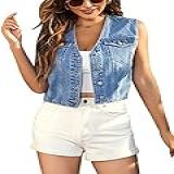 Floerns Colete Jeans Feminino Sem Mangas Com Botões Frontais E Bolsos Com Aba Azul PP