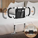 FLOLXNB Trilhos De Cama Para Idosos Trilho De Assistência De Cama Retrátil Dobrável Trilho De Cama Com Barras De Apoio Duplas E Bolso De Armazenamento Barra De Segurança De Assistência De Cama De