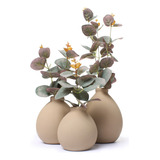 Flor Artificial Decorativa Toque Real Trio De Vasos Cerâmica