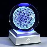 Flor Da Vida Esfera De Cristal Com Base De Toque Colorida De LED- Geometria Sagrada Bola De Cristal Mágica Luz Estrelada- Decoração Feng Shui Gravada A Laser Busca De Flor Dentro De Uma Esfera