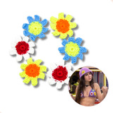 Flor De Crochê Colorida Pacote Picon Com 6 Peças De 65mm
