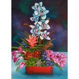 Flores Quadro Decorativo Para Sala Pintado À Óleo Em Tela
