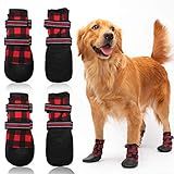 FLYSTAR Sapatos Para Cães Médios E Grandes à Prova D água Para Chuva Neve Botas Antiderrapantes Para O Inverno Xadrez Refletivo Ajustável Quente Protetor De Patas Para Caminhadas Corridas