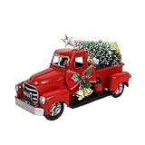 Fofetbfo Caminhão Vermelho De Natal Com Mini árvores De Natal Caminhão Vermelho Vintage De Metal Modelo De Caminhão De Fazenda Para Decoração De Mesa De Natal