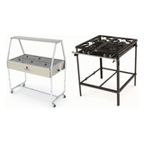 Fogão 4 Boca Pmsd Bp E Carro Térmico 6 Cubas 220v Progas Kit