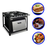 Fogão 4 Bocas Industrial Baixa Pressão Com Forno Porta Inox De 60 Litros Da Cristal Aço Com Perfil 5 E Grelha 30x30 Cm