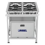 Fogão 4 Bocas Industrial Baixa Pressão Em Inox Com 2qd E 2qs Perfil 5 E Grelhas 30x30 Com Forno