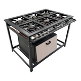 Fogão 6 Bocas Industrial De Piso C Forno Cristal Aço 30x30 Cor Preto Baixa Pressão