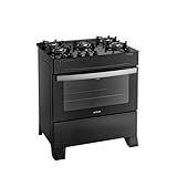Fogão Atlas 5 Bocas Preto Atenas Glass Com Acendimento Automático - Bivolt