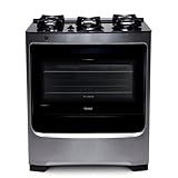 Fogão Consul 5 Bocas Cor Inox Com Mesa De Vidro E Grade De Ferro Fundido CFS5VAR BIVOLT