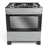Fogão De Piso Mueller 5 Bocas Mesa De Vidro Titânio MFV5BB Bivolt