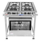 Fogão Industrial 4 Bocas 30x30 P5 Inox Forno 92l Tampa Vidro