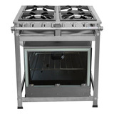 Fogão Industrial 4 Bocas 30x30 Queimadores Economy 2 Duplos 14cm E 2 Simples 10cm Em Aço Inox 430 Com Forno 87 Lts