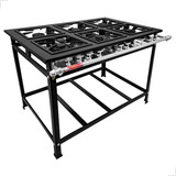 Fogao Industrial 6 Bocas Queimadores Misto Grelha Fundida 30x30 Baixa Pressão Restaurante Linha Economy Porta Panelas Reforçado Marca Cozinha Gourmet