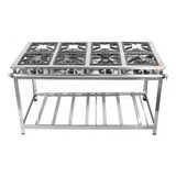 Fogão Industrial 8 Bocas 30x30 Queimador Standard 4 Duplos 17cm 4 Simples 14cm Perfil 7 Baixa Pressão Em Aço Inox 430