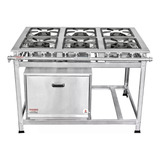 Fogão Industrial Inox 6 Bocas Forno 70 Litros Baixa Pressão