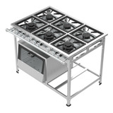 Fogão Industrial Inox 6 Seis Bocas Baixa Pressão Forno Vidro
