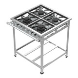 Fogão Inox Quatro 4 Bocas Baixa Pressão 2 Qs 2 Qd Reforçado
