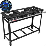 Fogão Profissional 3 Bocas Chama Dupla Baixa Pressão Restaurante Linha Industrial Economy Preto Reforçado Cozinha Gourmet