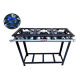 Fogão Profissional 3 Bocas Chama Dupla Baixa Pressão Restaurante Linha Industrial Economy Preto Reforçado Cozinha Gourmet