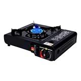 Fogareiro Fogão 1 Boca De Mesa Cooktop Portátil Dupla Entrada Para Gás Butano E Botijão Apoio De Panela Removivel Camping Acampamento Pesca Trilha Com Maleta PRETO 