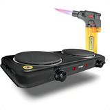 Fogareiro Fogão Cook Top Duas Bocas 220v Chapa Elétrico Portátil 2000w Com Maçarico Automático Isqueiro A Gás