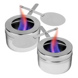 Fogareiro Fundo Acendedor 9cm Aço Inox Kit 2 Rechaud Fondue