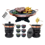 Fondue 37cm Pedra Sabão 2 De 800ml 6 Garfos 6 Tigelas