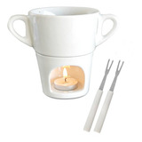 Fondue Porcelana Caneca Individual Casal 2 Velas 2 Garfos