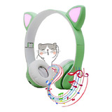 Fone Bluetooth Orelha De Gato Led Colorido Cor Verde