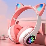 Fone De Ouvido Bluetooth Orelha De Gatinho Infantil Com LED Rosa