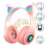 Fone De Ouvido Bluetooth Sem Fio Orelha De Gato Led Tik Tok Cor Rosa