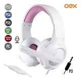 Fone De Ouvido Gamer Gorky P3 Oex Branco Com Rosa Hs413