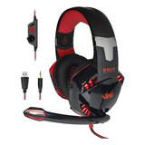 Fone De Ouvido Gamer Headset Knup Kp 455a Com Led Microfone Cor Preto vermelho