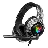 Fone De Ouvido Gamer Onikuma K19 Camuflagem Cinza C Rgb Led