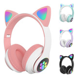 Fone De Ouvido Gatinho Bluetooth Sem Fio Luz Led Bt Infantil