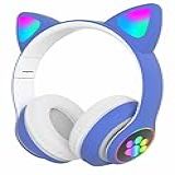 Fone De Ouvido Gatinho Cat Ear Headphone Bluetooth Azul Branco 
