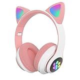 Fone De Ouvido Gatinho Cat Ear Headphone Bluetooth Lilás Branco 