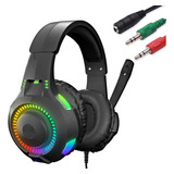 Fone De Ouvido Headset Gamer Iluminação Led Rainbown Muilt Plataforma Pc Notebook Mac Celular Smartphone 40mm Super Confortável Adaptador Duplo P2 Incluso