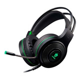 Fone De Ouvido Over ear Gamer Evolut Têmis Eg301 Preto E Verde Com Luz Led