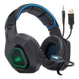 Fone De Ouvido Over ear Gamer Knup Kp 488 Preto E Azul Com Luz Led