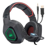 Fone De Ouvido Over ear Gamer Knup Kp 488 Preto E Vermelho Com Luz Led