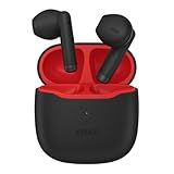 Fone De Ouvido Sem Fio Bluetooth Kaidi KD-771- Som Estéreo- Case Recarregável- Preto Com Vermelho - Ideal Para Música- Chamadas E Esportes Compatível Todos Celulares Com Microfone E Redução De Ruído